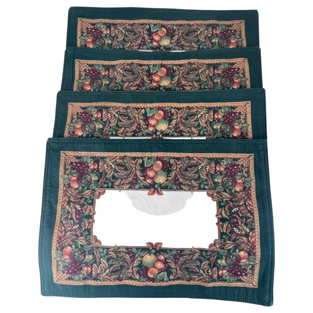 Set Of 4 Thanksgiving Fruit‎ & Vine Placemats Green Border 18
